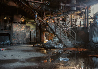 Binnen in een verlaten fabriek