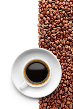 Coffee cup on beans background