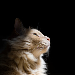 gato amarillo con rayo de luz y fondo negro