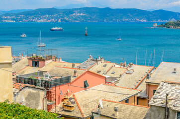 Traditional pictorial roofs of old italian villages. Portovenere.