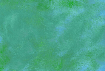 Abstract bright banner made by hand with acrylic and watercolors. The background color is green and blue, painted with chaotic brush strokes.