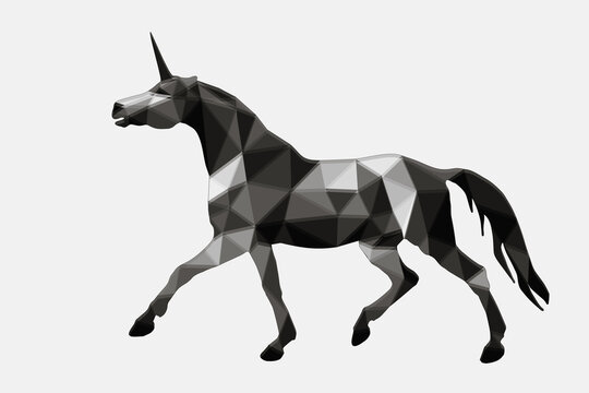 isolated image in the style of "love poly", silver  unicorn  on a white background	