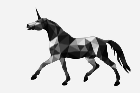 isolated image in the style of "love poly", silver  unicorn  on a white background	 blurred shape