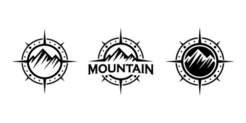 Mountain and compass concept, adventure or journey logo design inspiration - obrazy, fototapety, plakaty