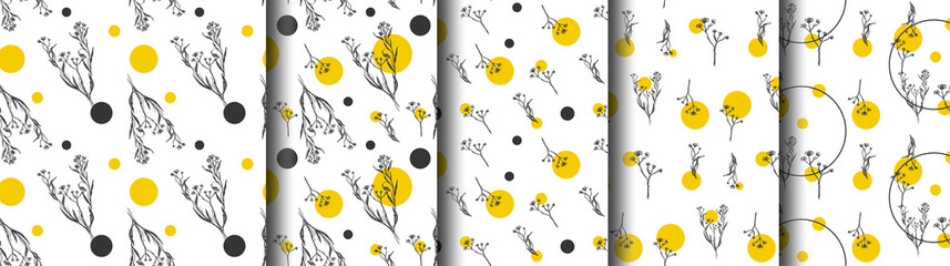 beautiful seamless pattern with the image of hand-drawn flowers. Summer motifs in trendy gray and yellow colors. Ideal for banners, flyers, backgrounds, prints, invitations, fabrics. EPS10