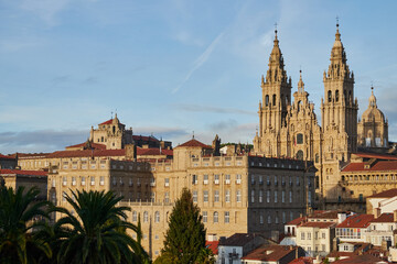 Monumental church of Santiago de Compostela in the province of Coruña, from La Alameda park.