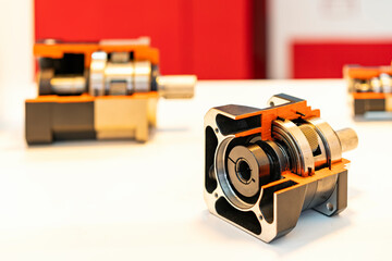 Cross section show detail and system cogs bearing and other inside precision planetary gear box set for reduce ratio rotate speed