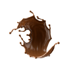 3d render, chocolate splash, cacao drink or coffee, splashing cooking ingredient. Abstract liquid wave. Brown beverage clip art isolated on white background