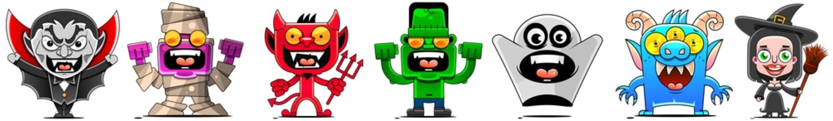 Halloween monster set. Stock illustration on a white background. For design, decoration