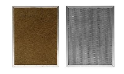 Fototapeta premium before and after cleaning of kitchen extractor aluminum filter covered with dirt isolated on white background