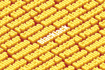 Blackjack and multi casino games with Isometric text effect and other popular gambling.  illustration of winning betting with 3D effect