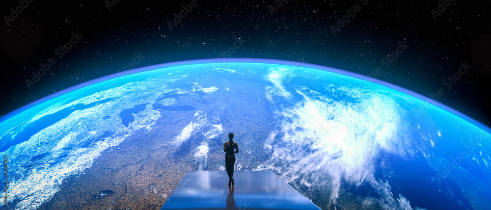 Wall mural nice view from a space station to earth (3d rendering.this image elements furnished by nasa)