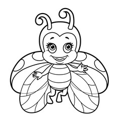 Cute ladybug flies outline for coloring page isolated on white background