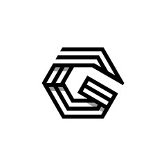 Mono line G logo hexagon