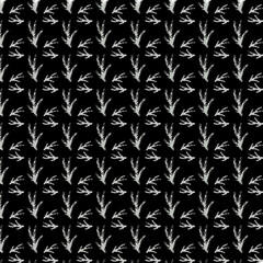 Pattern with hand drawn fir branches. The colors are black and white. Suitable for fabric textile, web, page.