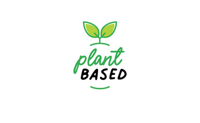 Plant based hand made text, hand drawn lettering style with leaves. Vegan and vegetarian food design concept. Veggie nutrition.