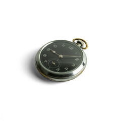 Old pocket watch isolated on white with shadow.