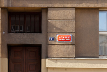 Modernist facade at Bilkova in Prague
