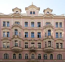 Baroque building facades in Prague, Czech Republic