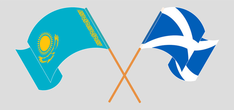 Crossed and waving flags of Kazakhstan and Scotland