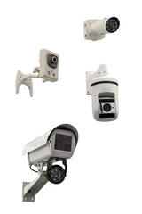 four modern video cameras to track the situation at the object on a white background