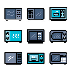microwave simple color vector icon set isolated illustration