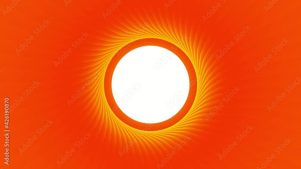 Poster orange rotating abstract pattern of lines and a gradient where there is a white circle inside .. 3d 