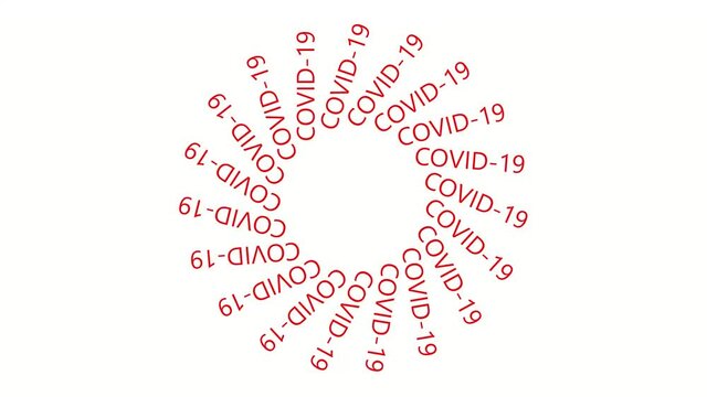 Red rotating centrifuge text "COVID-19" on a white background.