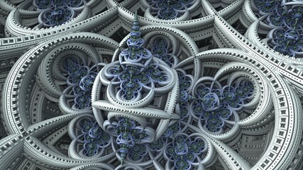 Fantastic 3D fractal background with recursive structures und shapes.