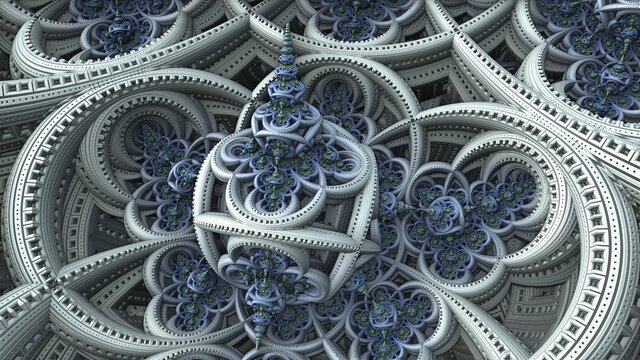 Fantastic 3D fractal background with recursive structures und shapes.