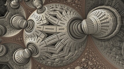 Geometric 3D fractal background with recursive structures and shapes.
