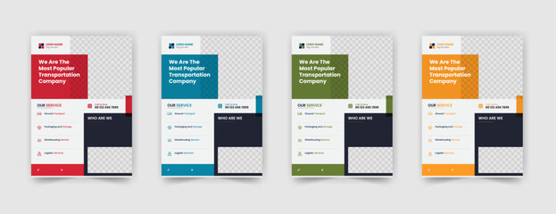 Transport, Transportation Flyer Template, Mover and Transport Logistics Flyer, Transport Business poster Template, Delivery and Transport Service company Flyer with 4 color variation.