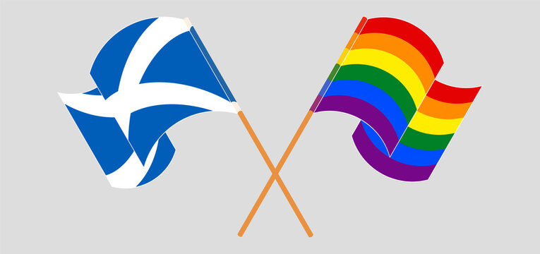 Crossed and waving flags of Scotland and LGBTQ