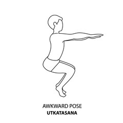 Fototapeta na wymiar Man practicing yoga pose isolated outline Illustration. Man standing in Awkward Pose or Utkatasana pose, Yoga Asana line icon