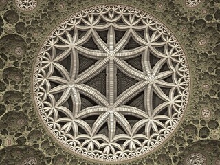 Bizarre 3D fractal background with recursive structures and shapes.