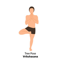 Man practicing yoga pose isolated Vector Illustration. Man standing in tree pose or vrikshasana pose, Yoga Asana icon