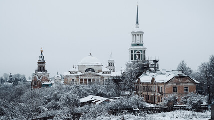 Old Russian church in the snow