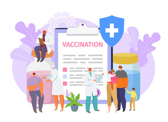 Medical vaccine for protection against virus disease concept, vector illustration. Infection illness treatment and prevention. Flat injection vaccination