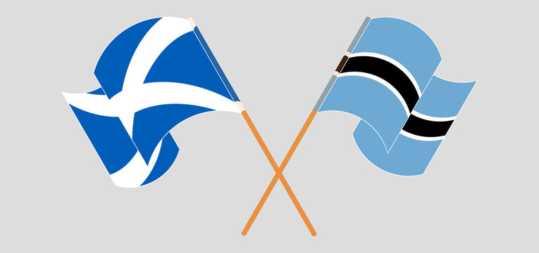 Crossed and waving flags of Scotland and Botswana