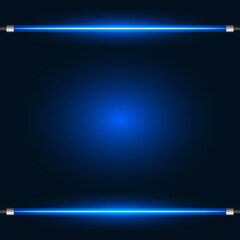 Blue led light, neon tube on dark background, vector illustration.