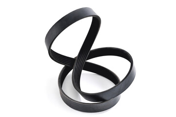 Naklejka premium A new belt for a poly-V-ribbed electric generator. Car timing belt. White background