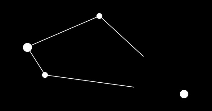 Sextans constellation. Stars in the night sky. Constellation in line art style in black and white. Cluster of stars and galaxies. Horizontal composition, 4k video quality