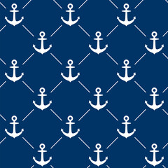 Seamless pattern with anchor icons over dark background. Nautical symbol, vector	
