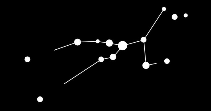 Taurus constellation. Stars in the night sky. Constellation in line art style in black and white. Cluster of stars and galaxies. Horizontal composition, 4k video quality