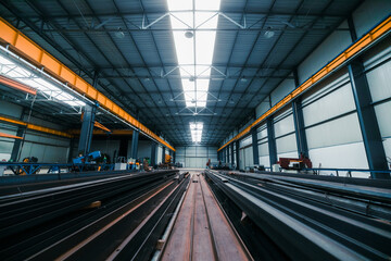 Metal industry background. Manufacturing hall.