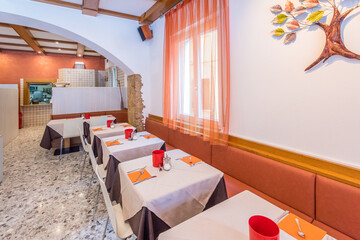 Restaurant interior. Small restaurant in Intaly.