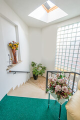 Fragment of the modern stairs of the five stars hotel in Italy. Interior design.