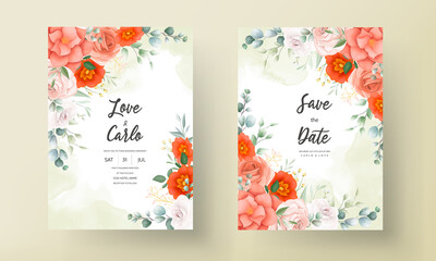 Elegant wedding invitation with orange floral ornaments