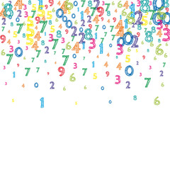 Falling colorful orderly numbers. Math study concept with flying digits. Likable back to school mathematics banner on white background. Falling numbers vector illustration.