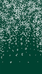 Falling childish chalk numbers. Math study concept with flying digits. Vibrant back to school mathematics banner on blackboard background. Falling numbers vector illustration.